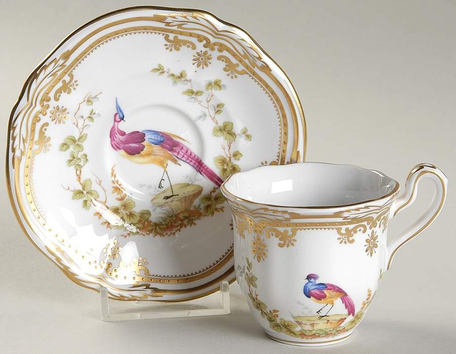 Chelsea Bird (Raised Gold Dots) Flat Demitasse Cup & Saucer Set by Spode-1