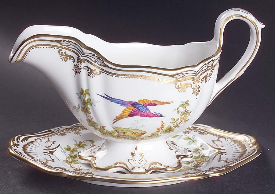 Chelsea Bird (Raised Gold Dots) Gravy Boat & Underplate by Spode-1