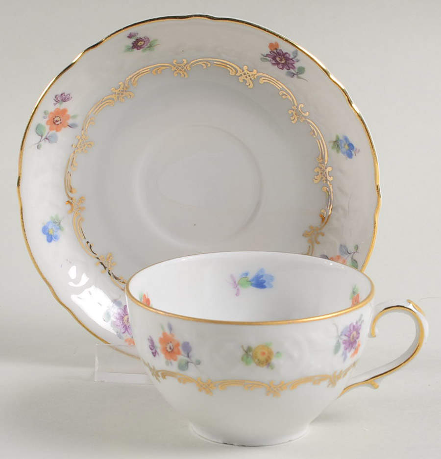 Bouquet Flat Demitasse Cup & Saucer Set by Schumann - Bavaria-1