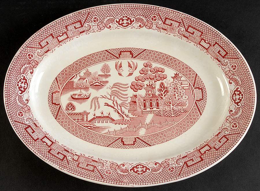 Willow Red 12" Oval Serving Platter by Societe Ceramique-1