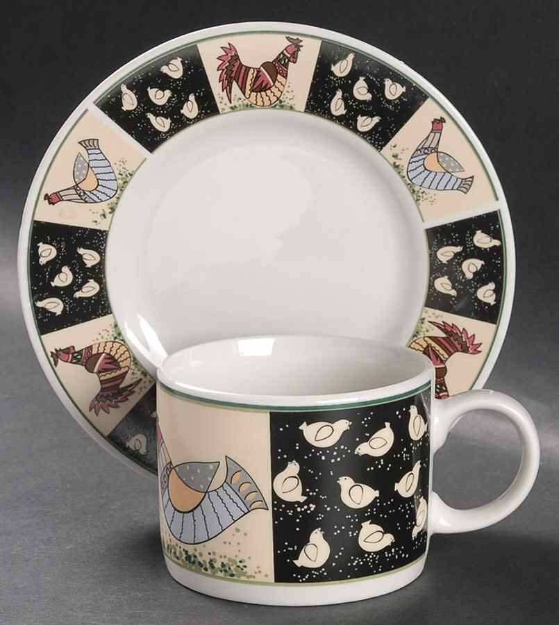 Chicken Kiev Flat Cup & Saucer Set by Sakura-1