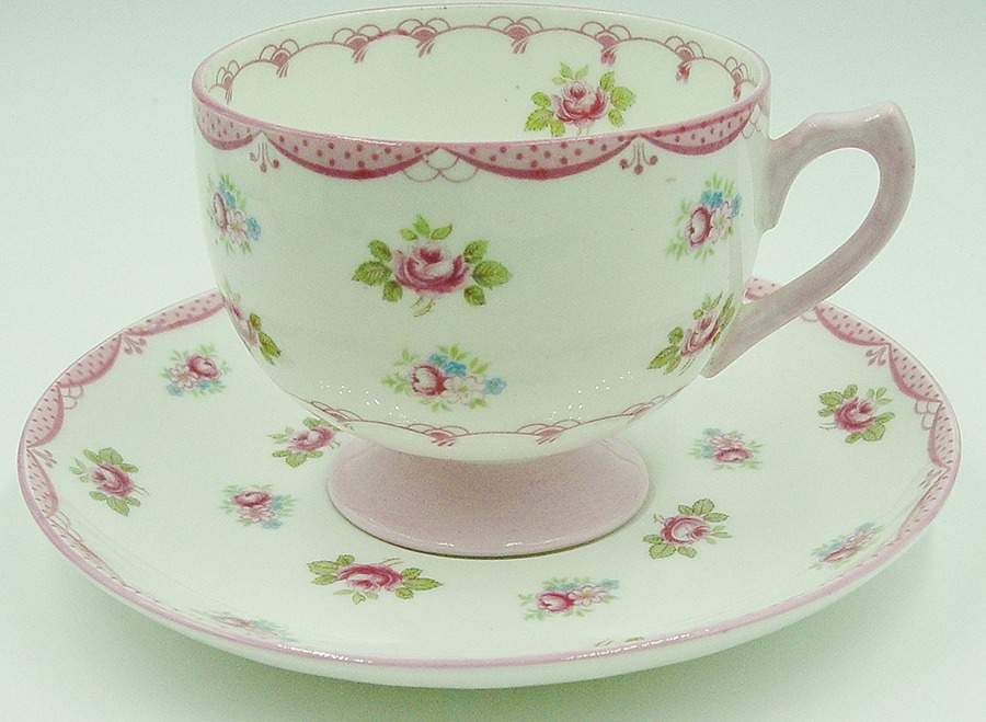 Rosebud Footed Cup & Saucer Set by Shelley-1