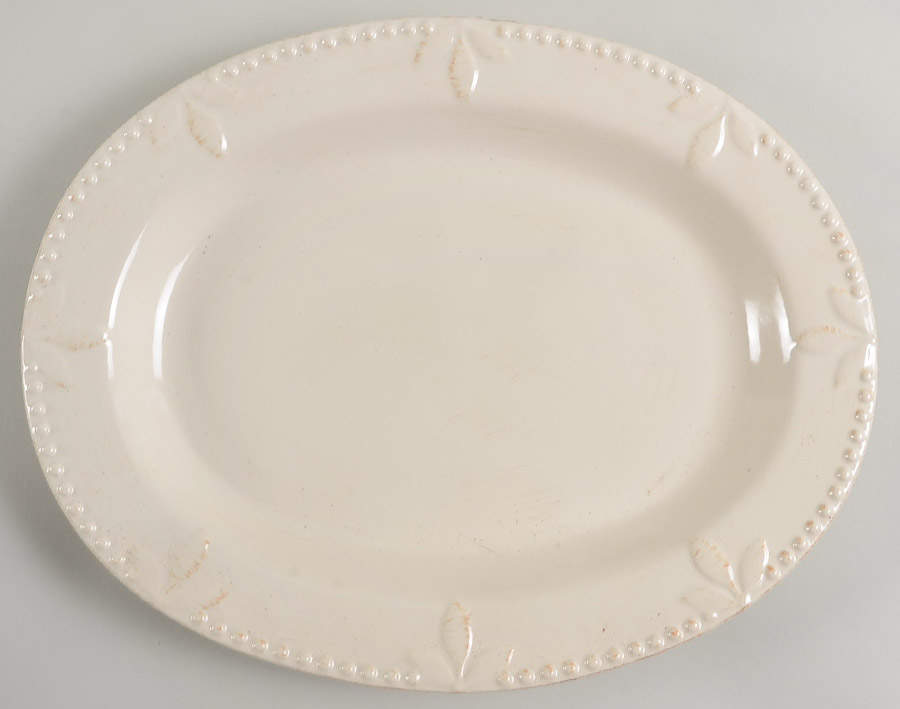 Sorrento Jicama (White, Terra Cotta Accents) 14" Oval Serving Platter by Signature-1
