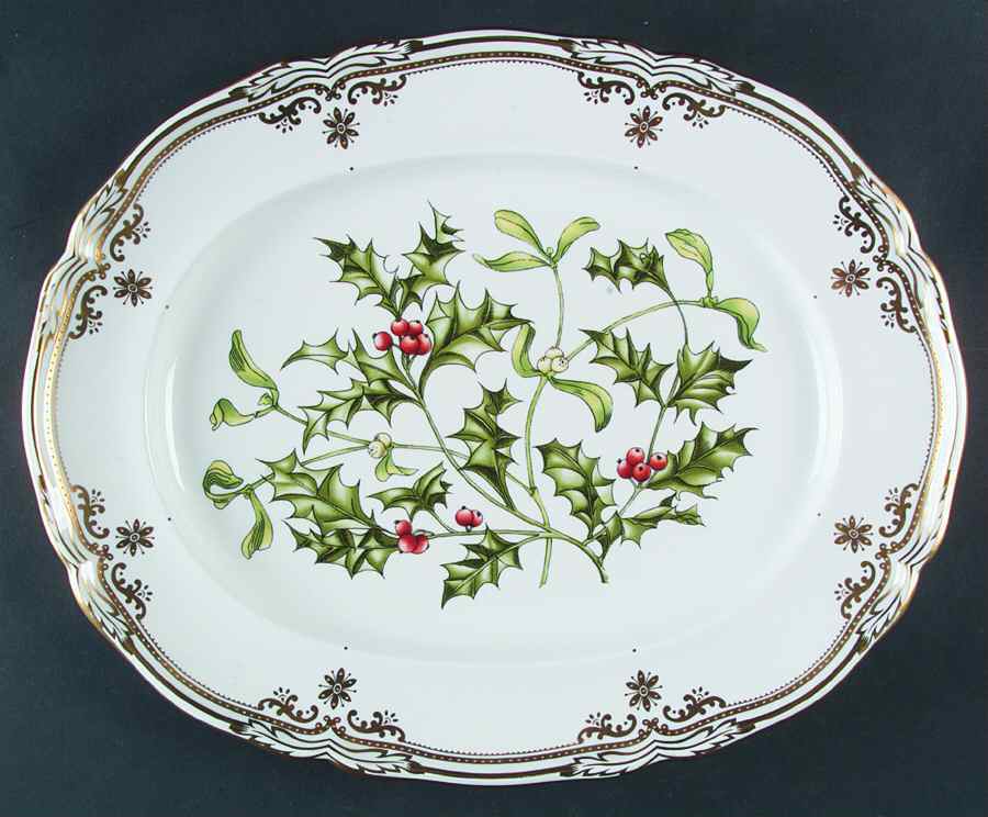 Stafford Flowers Holiday 14" Oval Serving Platter by Spode-1