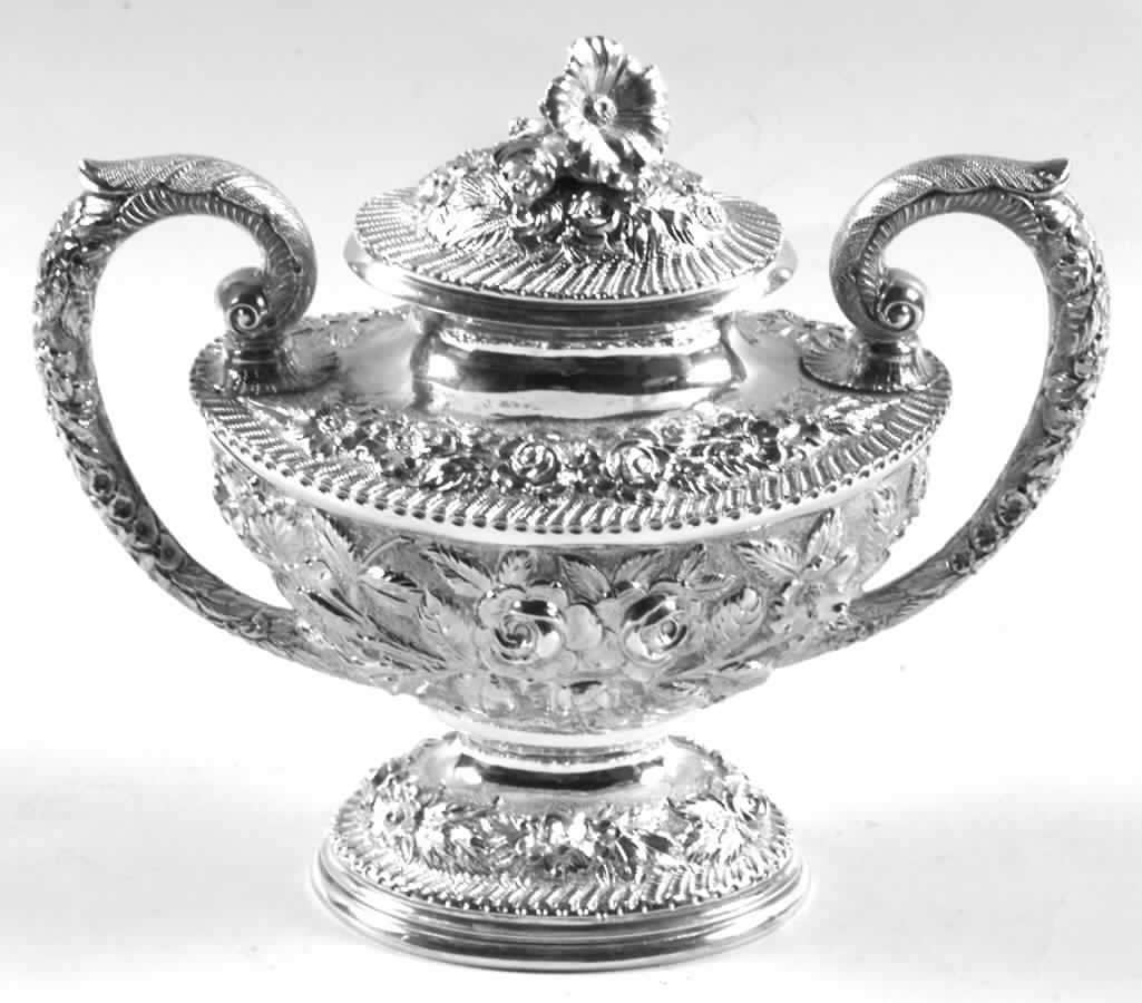 Baltimore Rose (Sterling, 1905, Hollowware) Sugar Bowl & Lid by Schofield-1