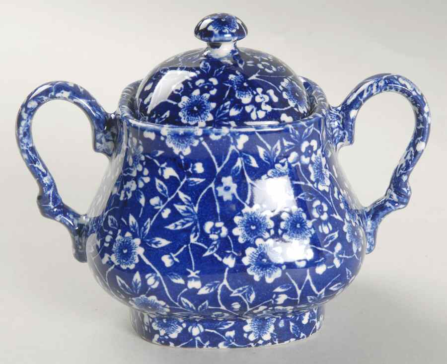 Calico Blue (Black Staffordshire Stamp) Sugar Bowl & Lid by Staffordshire-1