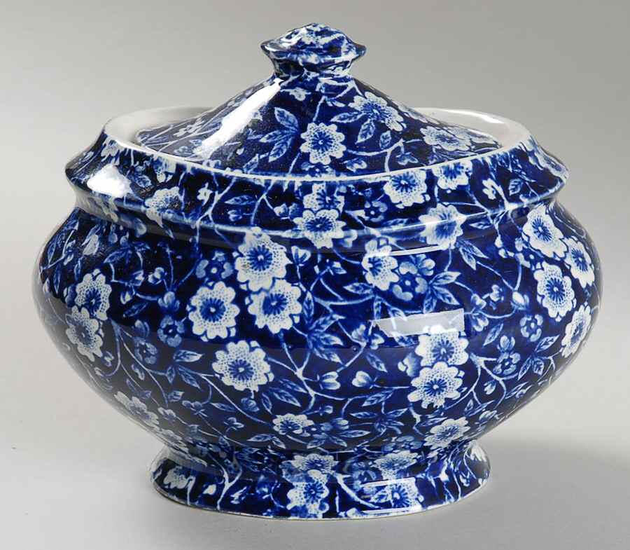 Calico Blue (Black Staffordshire Stamp) Sugar Bowl & Lid by Staffordshire-1