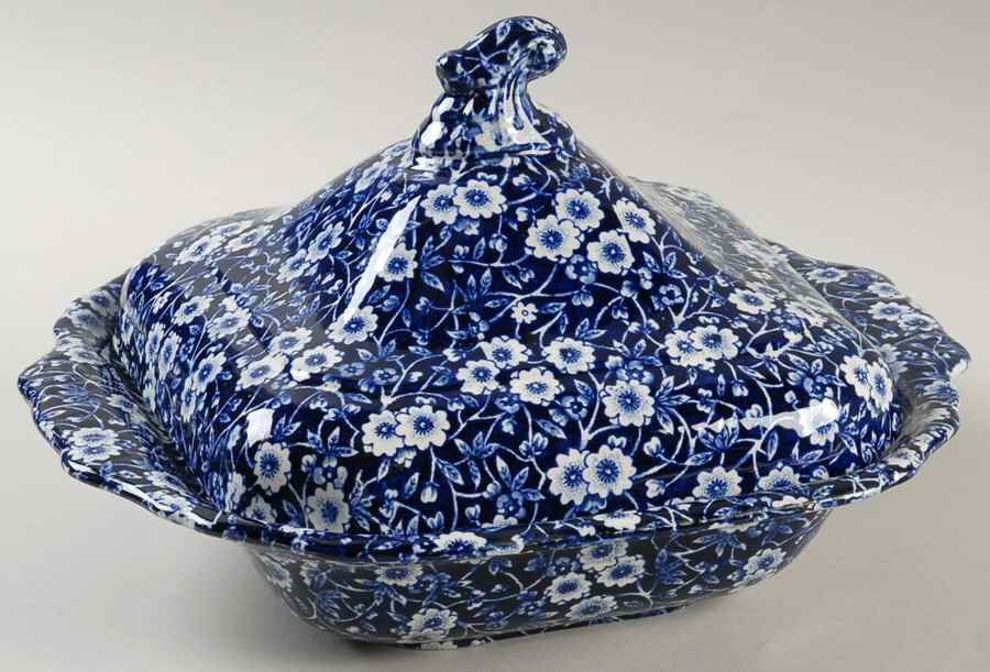 Calico Blue (Black Staffordshire Stamp) Square Covered Vegetable by Staffordshire-1