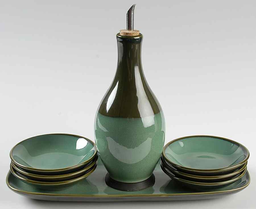 Nova Green 9-Piece Dipping Set, Oil w/Drizzle, 6 Bowls & Tray by Sango-1
