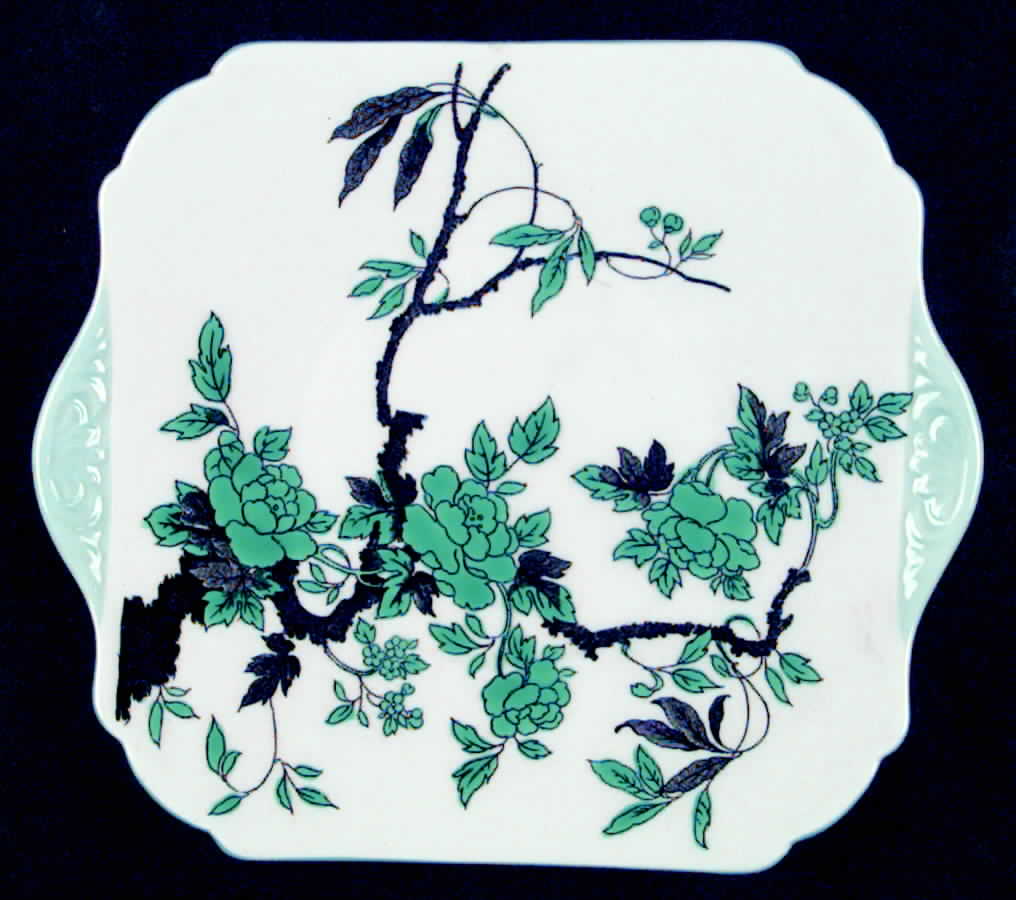 Chippendale Green Handled Cake Plate by Shelley-1