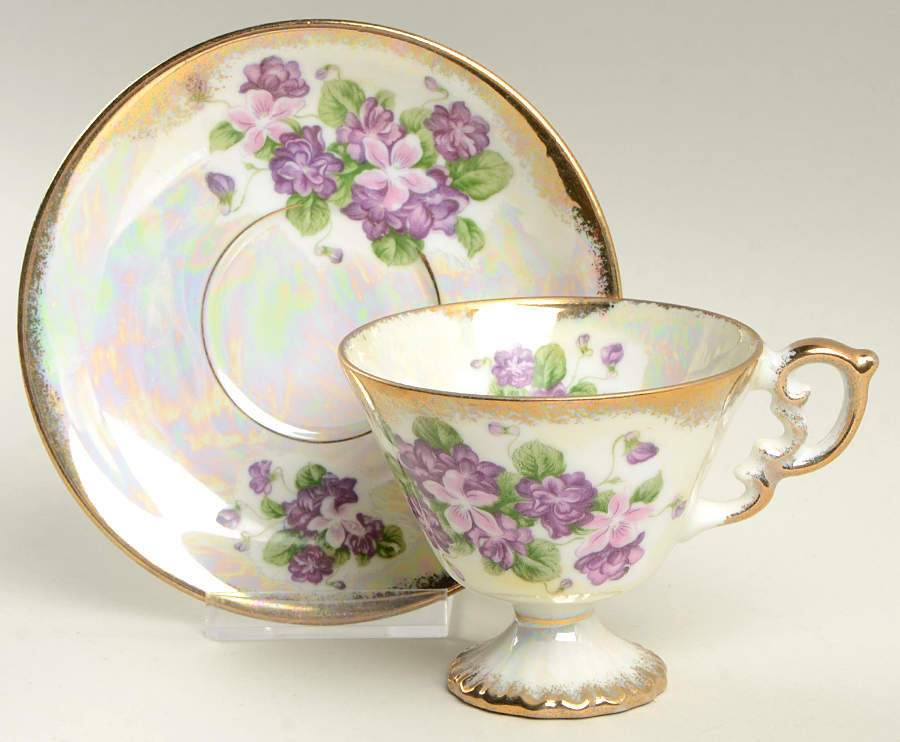 Flower of the Month Footed Cup & Saucer Set by Sterling China (Japan)-1