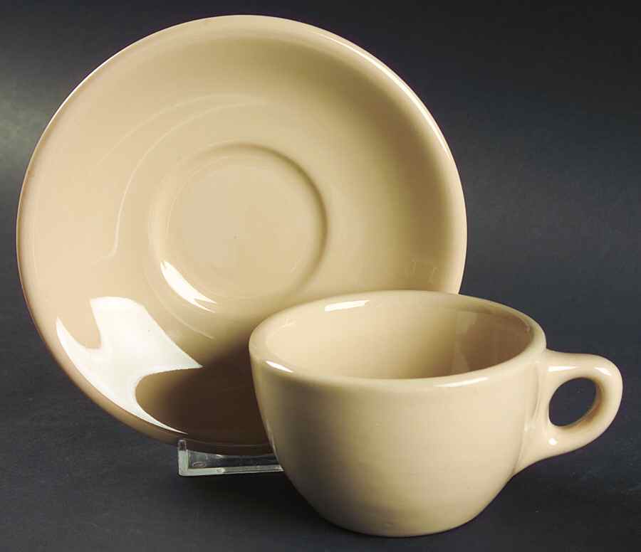 Desert Tan Flat Cup & Saucer Set by Sterling China (USA)-1