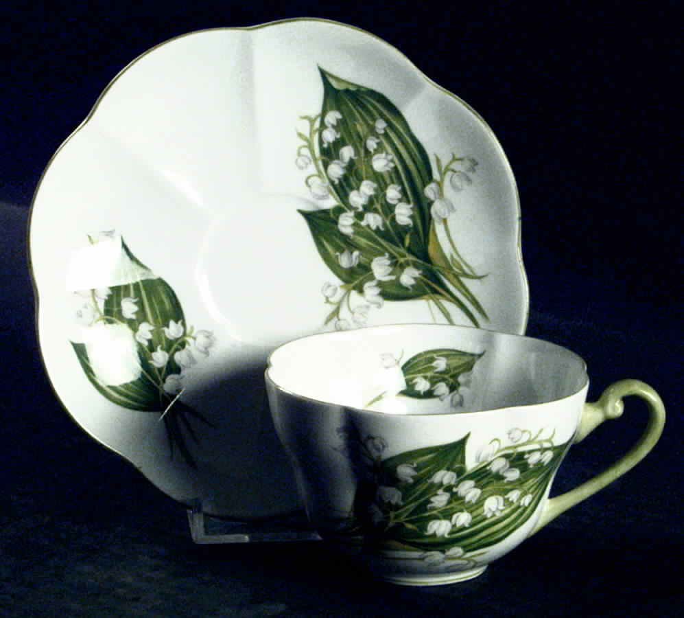 Lily of the Valley (#13822, Ribbed) Flat Cup & Saucer Set by Shelley-1