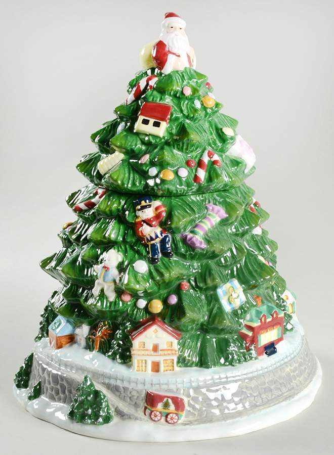 Christmas Tree Tree Shape Cookie Jar & Lid by Spode-1