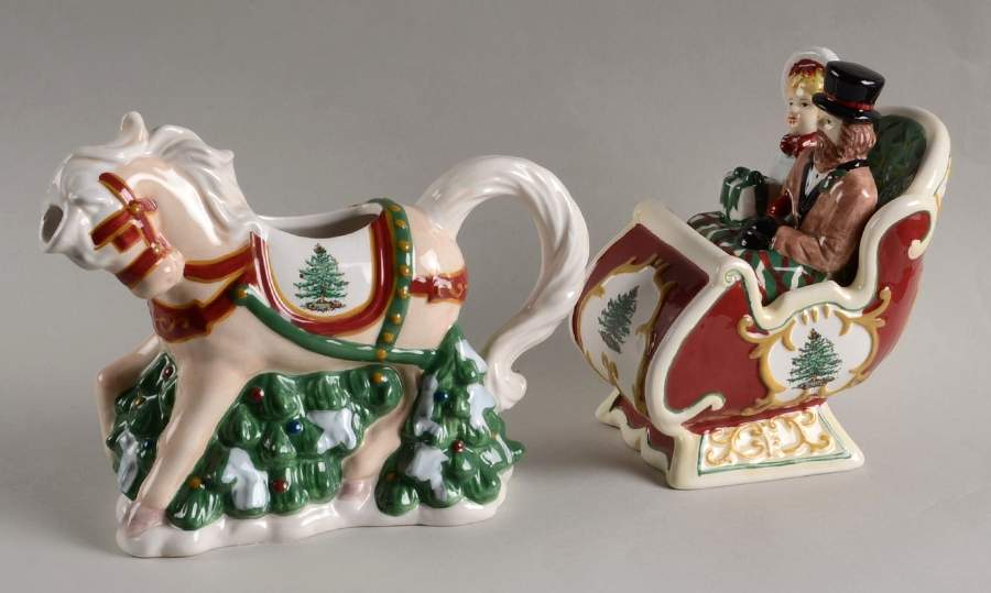 Christmas Tree Sleigh Creamer & Sugar Set by Spode-1