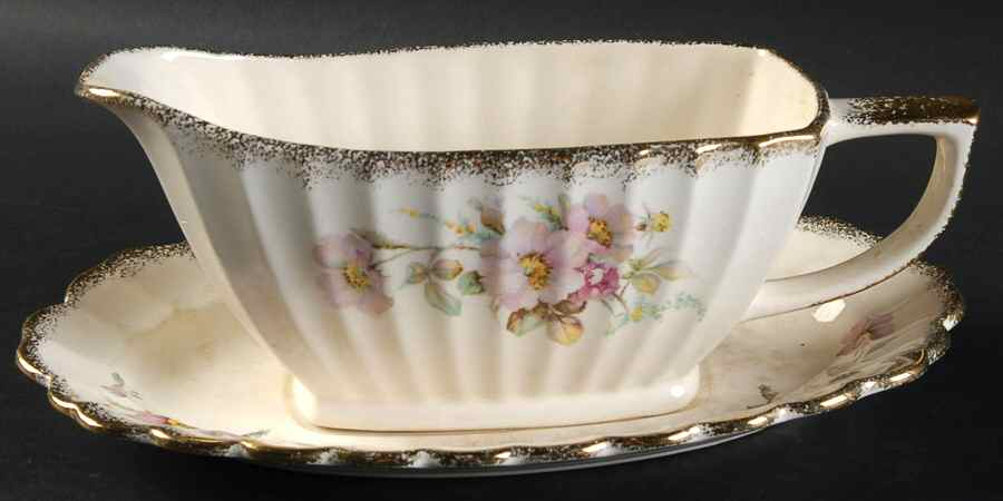 Wild Rose (Square) Gravy Boat & Underplate by Sebring Pottery-1