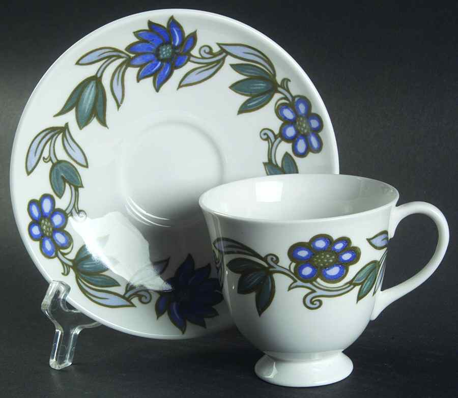 Art Nouveau Blue Footed Cup & Saucer Set by Wedgwood-1