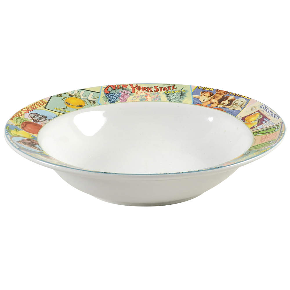 Vintage Labels 9" Round Vegetable Bowl by Sakura-1