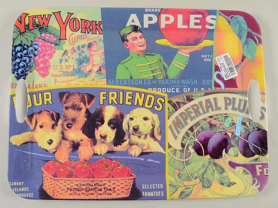 Vintage Labels Handled Melamine Tray by Sakura-1