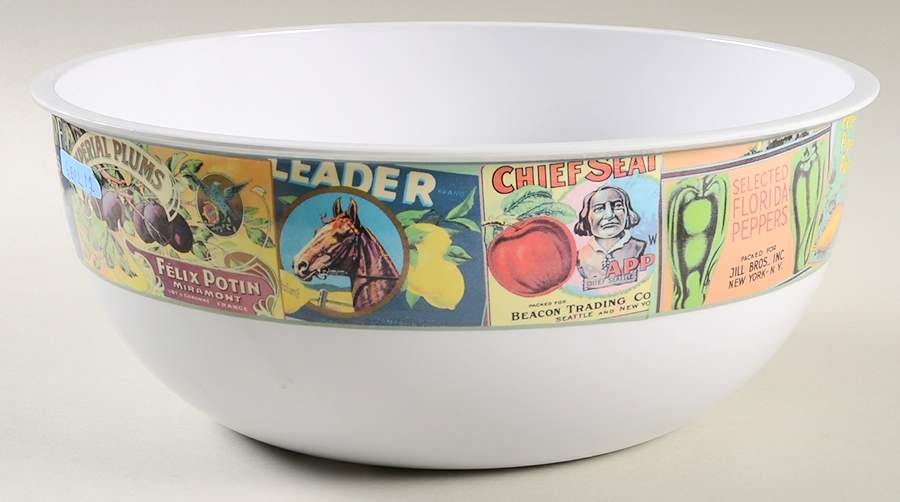 Vintage Labels 12" Large Plastic Salad Serving Bowl by Sakura-1