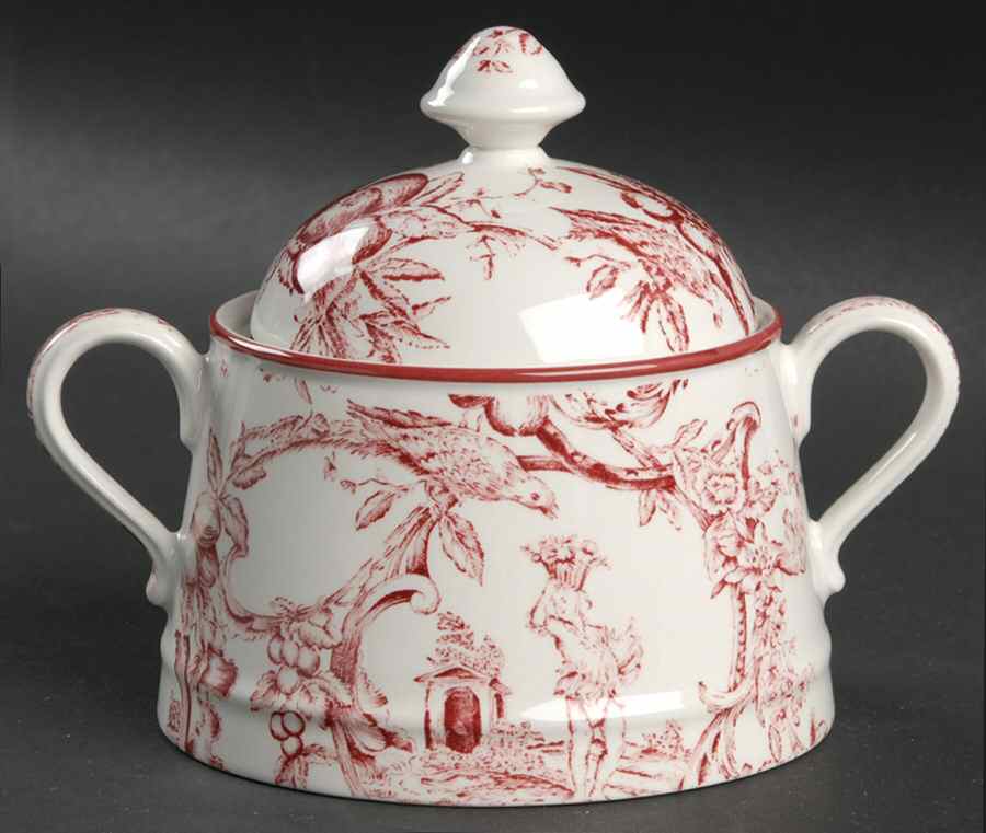 Provincial Garden Cranberry Sugar Bowl & Lid by Spode-1