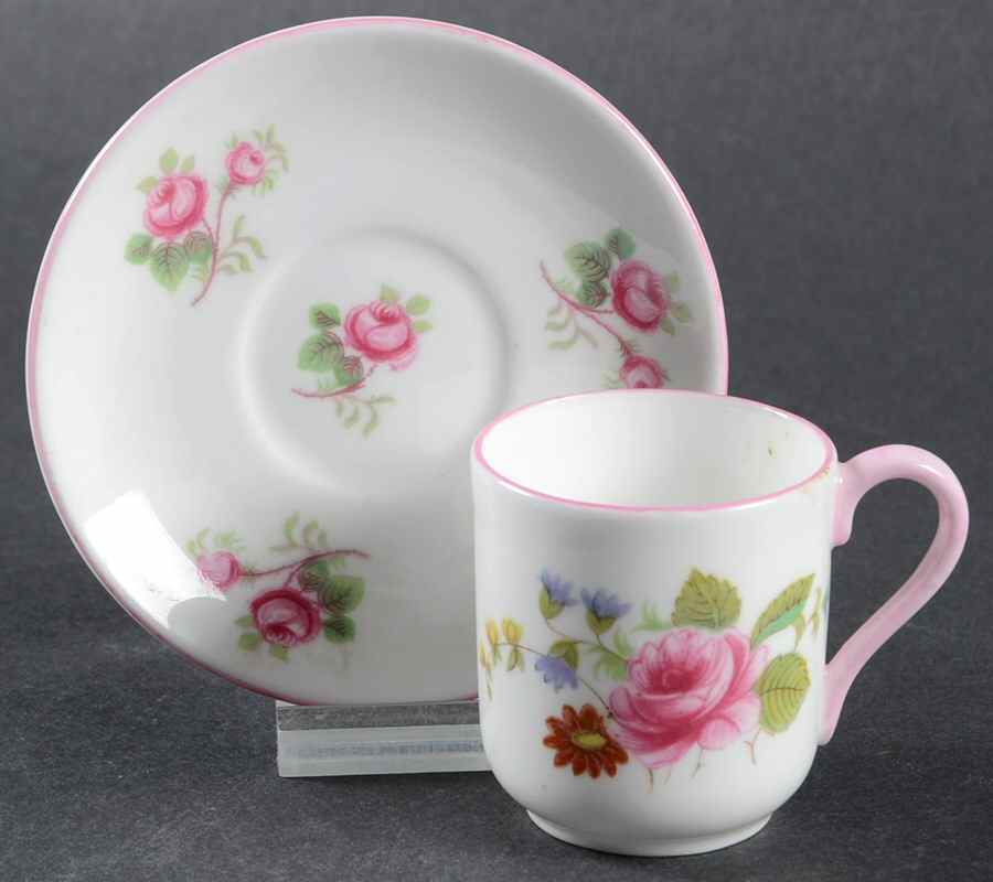 Rose Spray Smooth (Ovide Shape) Flat Toy Cup and Saucer Set by Shelley-1