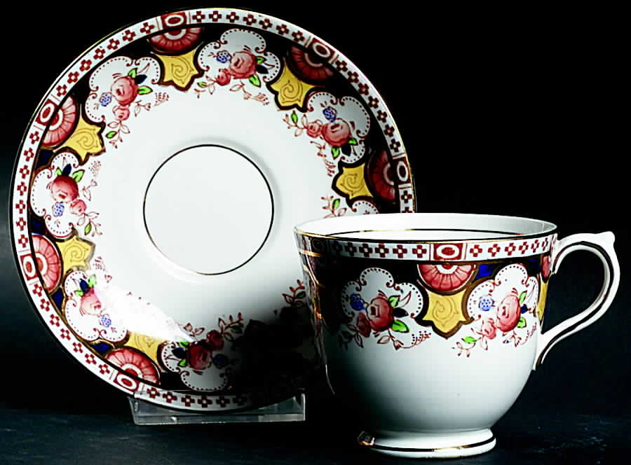 Tyne (Cobalt, Rust & Yellow Insets) Footed Cup & Saucer Set by Salisbury-1