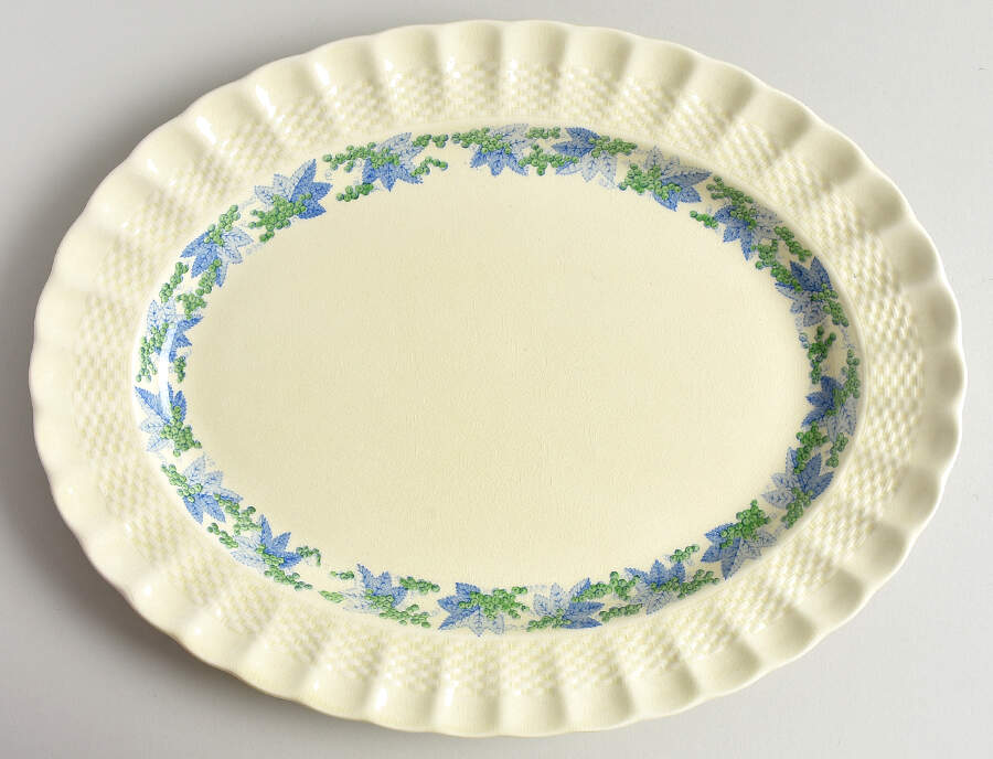 Valencia Blue Green (Cream Background) 13" Oval Serving Platter by Spode-1