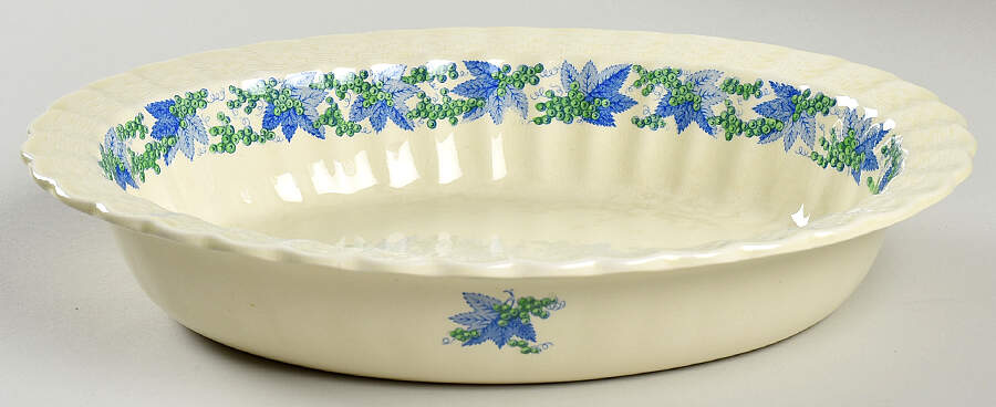 Valencia Blue Green (Cream Background) 11" Oval Vegetable Bowl by Spode-1