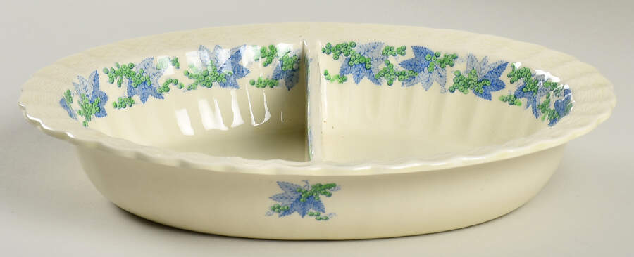 Valencia Blue Green (Cream Background) 10" Oval Divided Vegetable Bowl by Spode-1