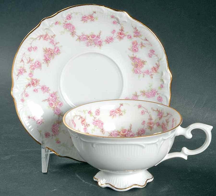 Bridal Rose Footed Cup & Saucer Set by Schumann - Bavaria-1
