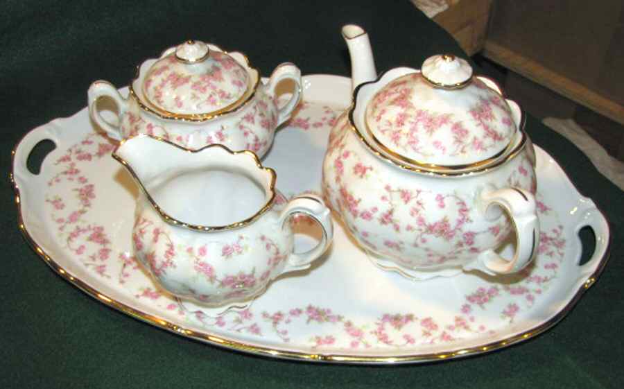 Bridal Rose 6 Piece Tea Set (TP, CR,SU,TRAY) by Schumann - Bavaria-1