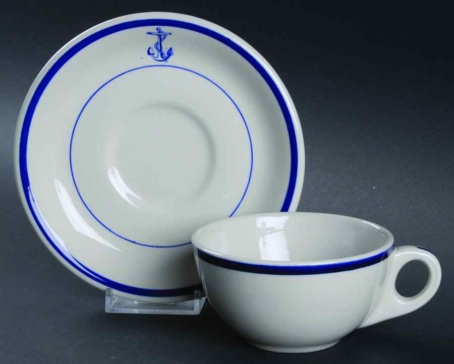 US Navy Mess (Wardroom Officer) Flat Cup & Saucer Set by Sterling China (USA)-1