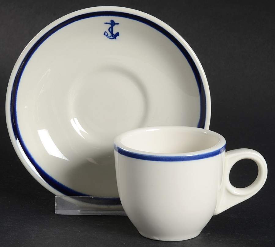 US Navy Mess (Wardroom Officer) Flat Demitasse Cup & Saucer Set by Sterling China (USA)-1