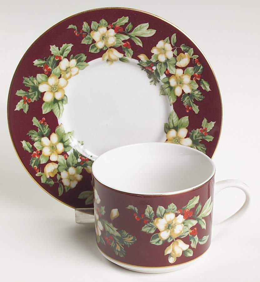 Splendor Burgundy Flat Cup & Saucer Set by Sakura-1