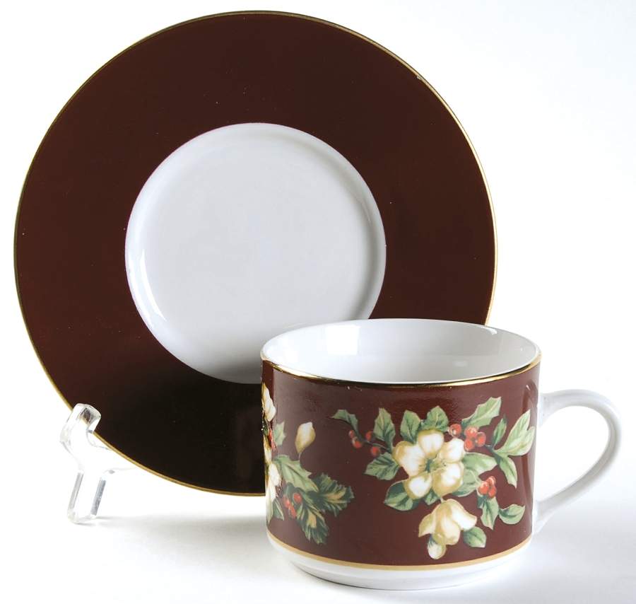 Splendor Burgundy Flat Cup & Saucer Set by Sakura-1