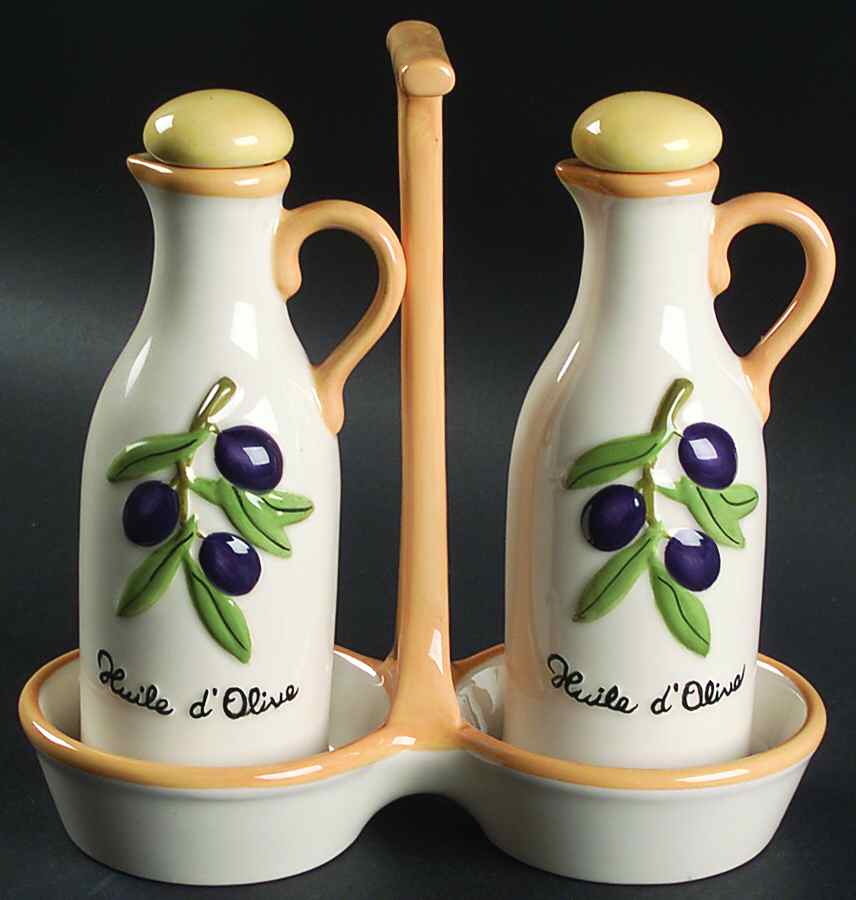 Olive Branch 2 Oil/Vinegar Cruets with Stoppers on Tray by Studio Nova-1