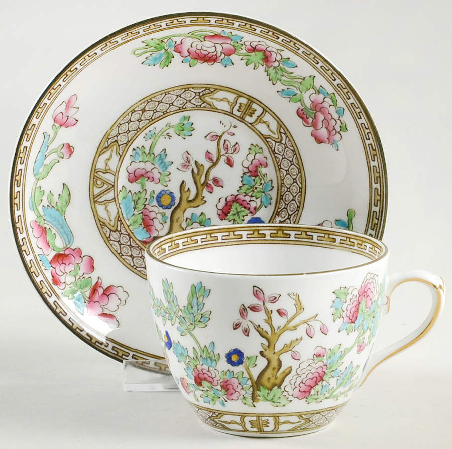 Indian Tree Flat Cup & Saucer Set by Sampson Bridgwood-1