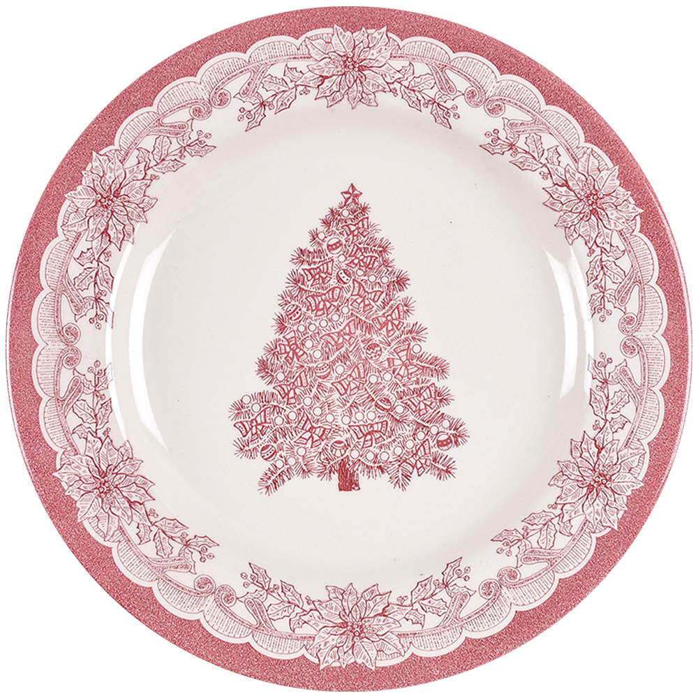 Yuletide Red Dinner Plate by Staffordshire Engraving-1
