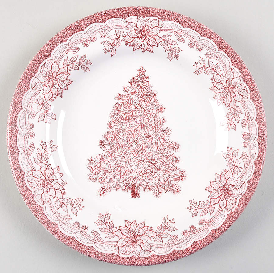 Yuletide Red Salad Plate by Staffordshire Engraving-1