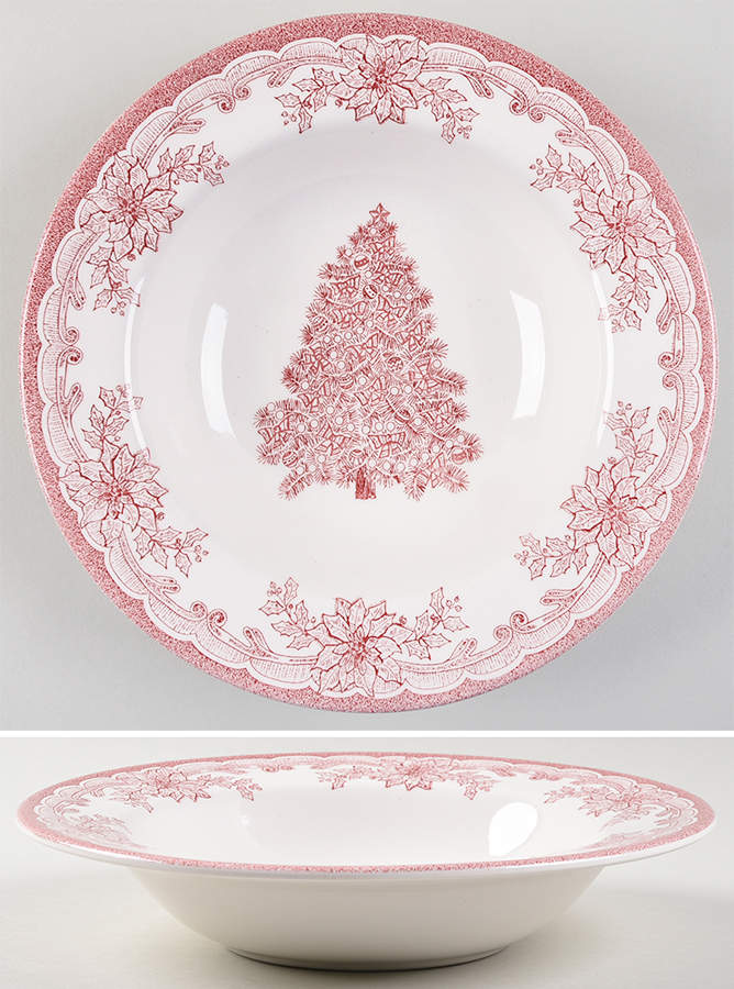 Yuletide Red Rim Soup Bowl by Staffordshire Engraving-1