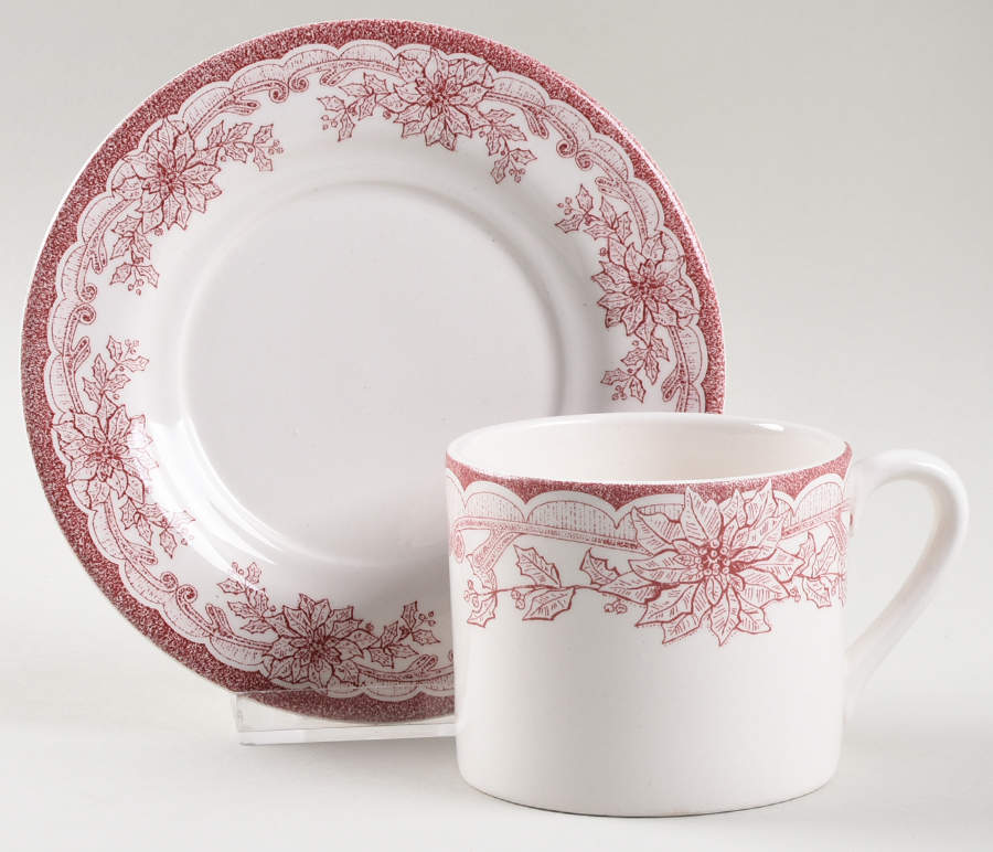 Yuletide Red Flat Cup & Saucer Set by Staffordshire Engraving-1