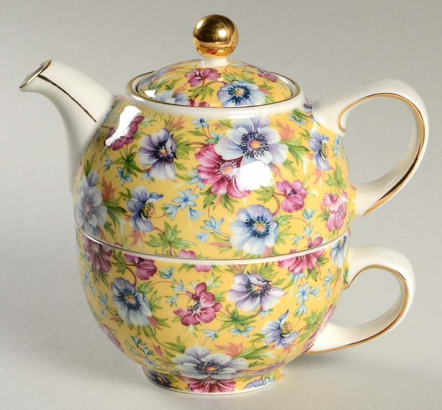 Sophie Chintz Individual Teapot & Lid with Cup by Sadler-1