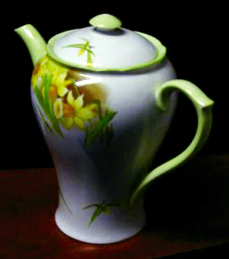 Jonquil (Green Trim) Coffee Pot & Lid by Shelley-1