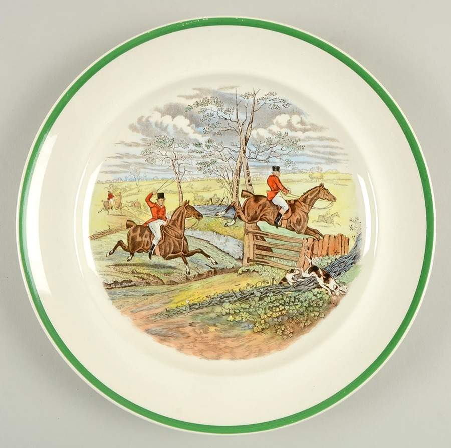 Herring Hunt (Smooth, Green Trim) Dinner Plate by Spode-1