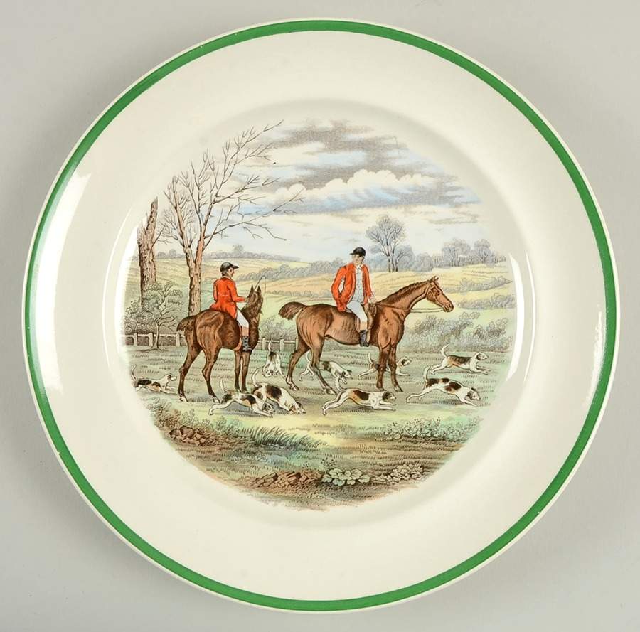 Herring Hunt (Smooth, Green Trim) Dinner Plate by Spode-1
