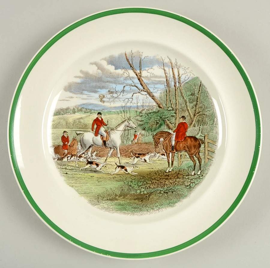 Herring Hunt (Smooth, Green Trim) Dinner Plate by Spode-1