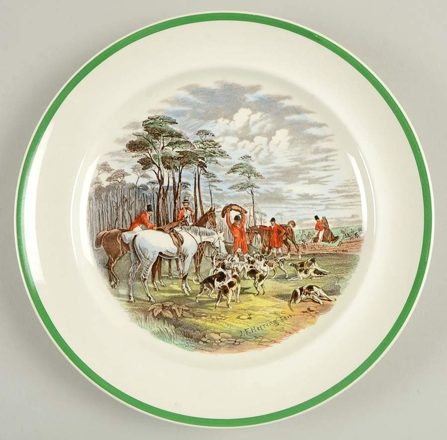 Herring Hunt (Smooth, Green Trim) Dinner Plate by Spode-1
