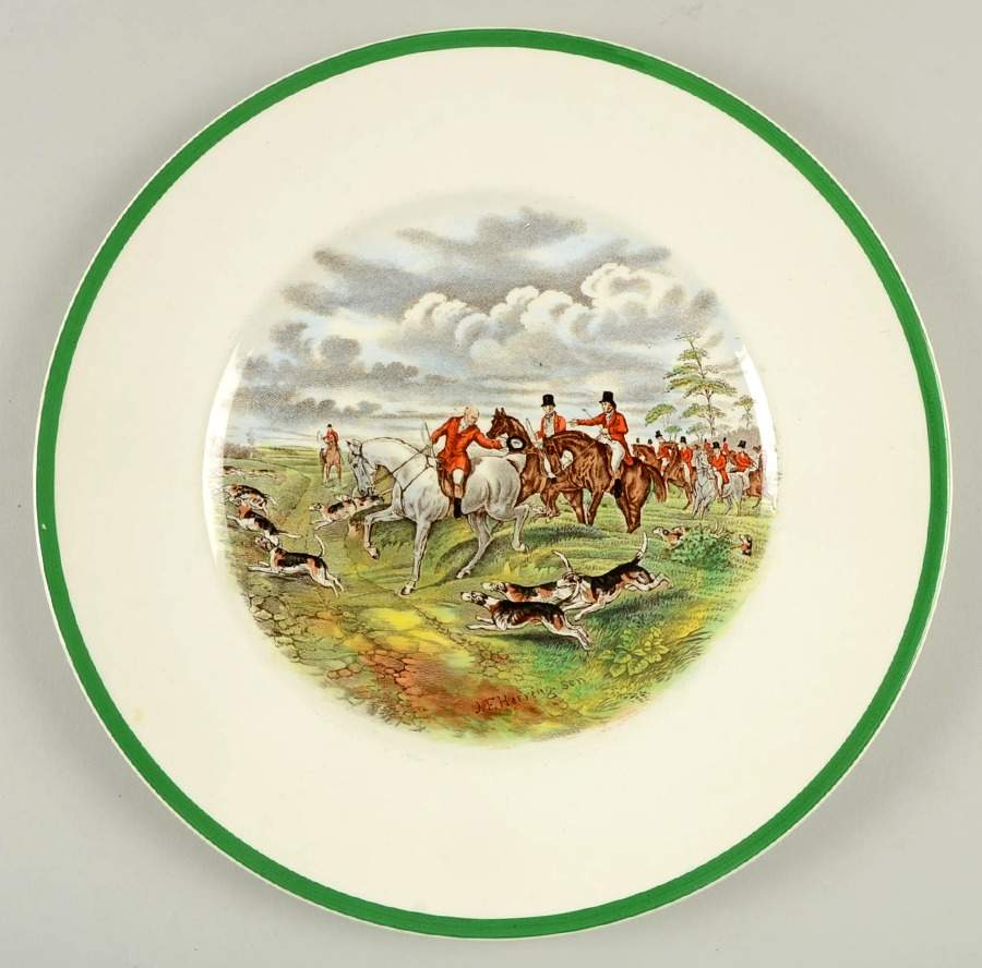 Herring Hunt (Smooth, Green Trim) Large Dinner Plate by Spode-1