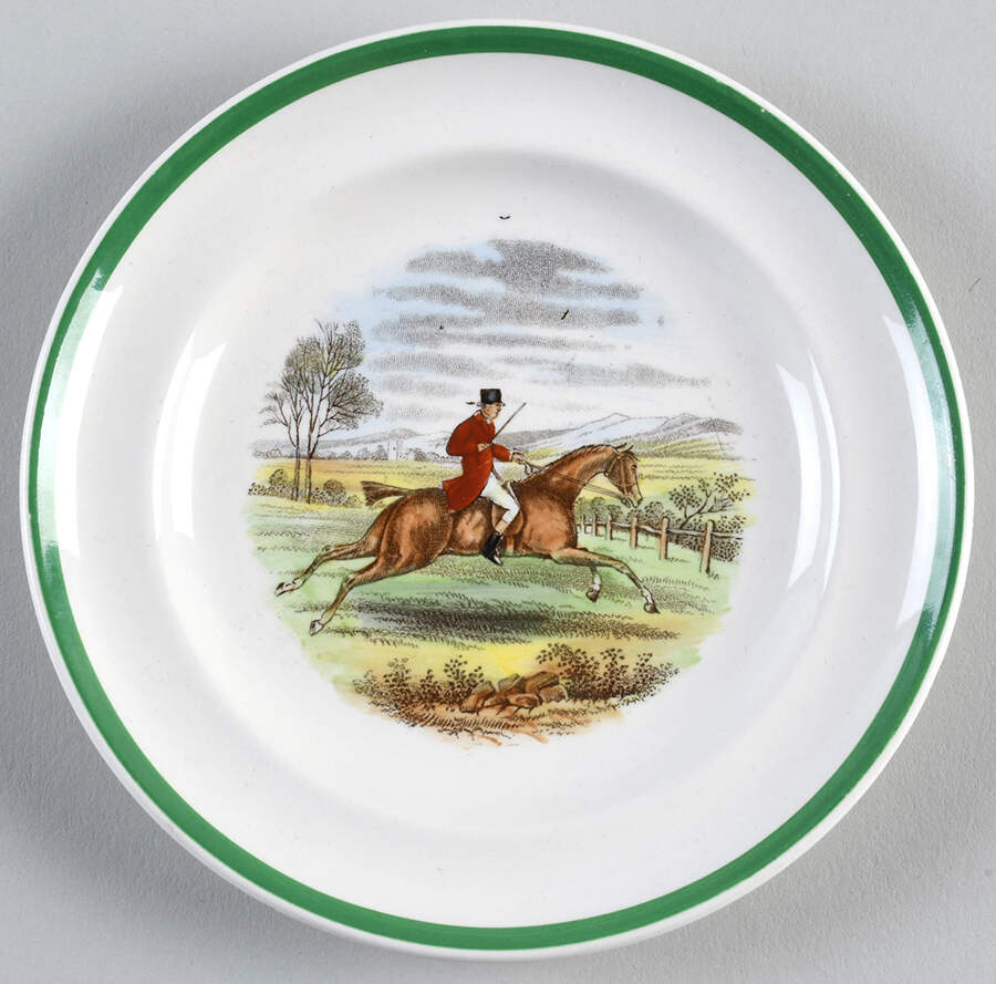 Herring Hunt (Smooth, Green Trim) Small Bread & Butter Plate by Spode-1